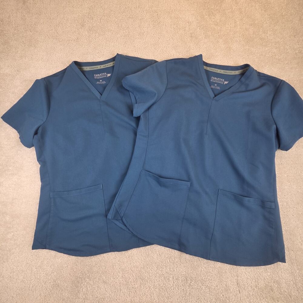 Fabletics Method 2 Pocket Scrub Top Lot (2) Womens‎ M Teal Medical